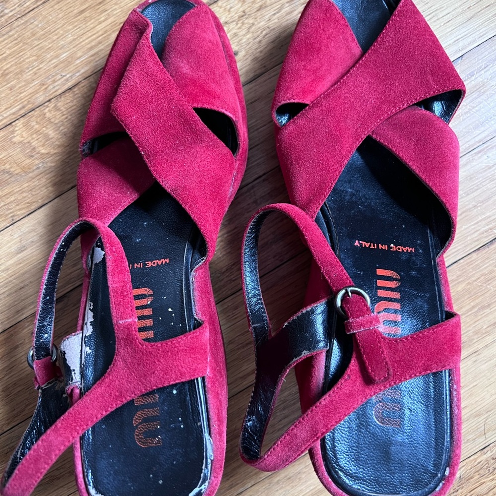 Miu Miu Red Suede Platforms Comfy! - image 6